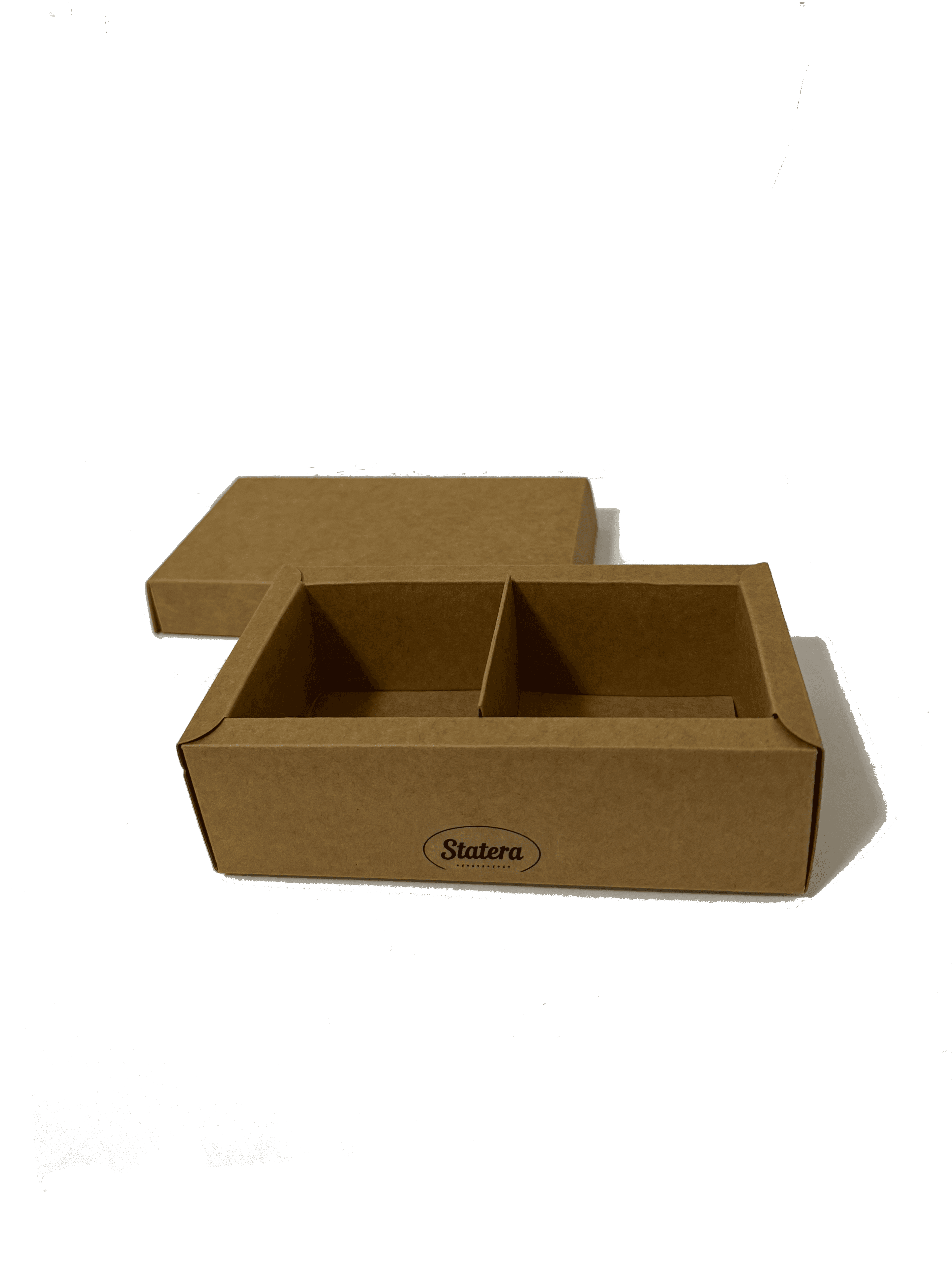 Open STATERA kraft box showing two internal sections